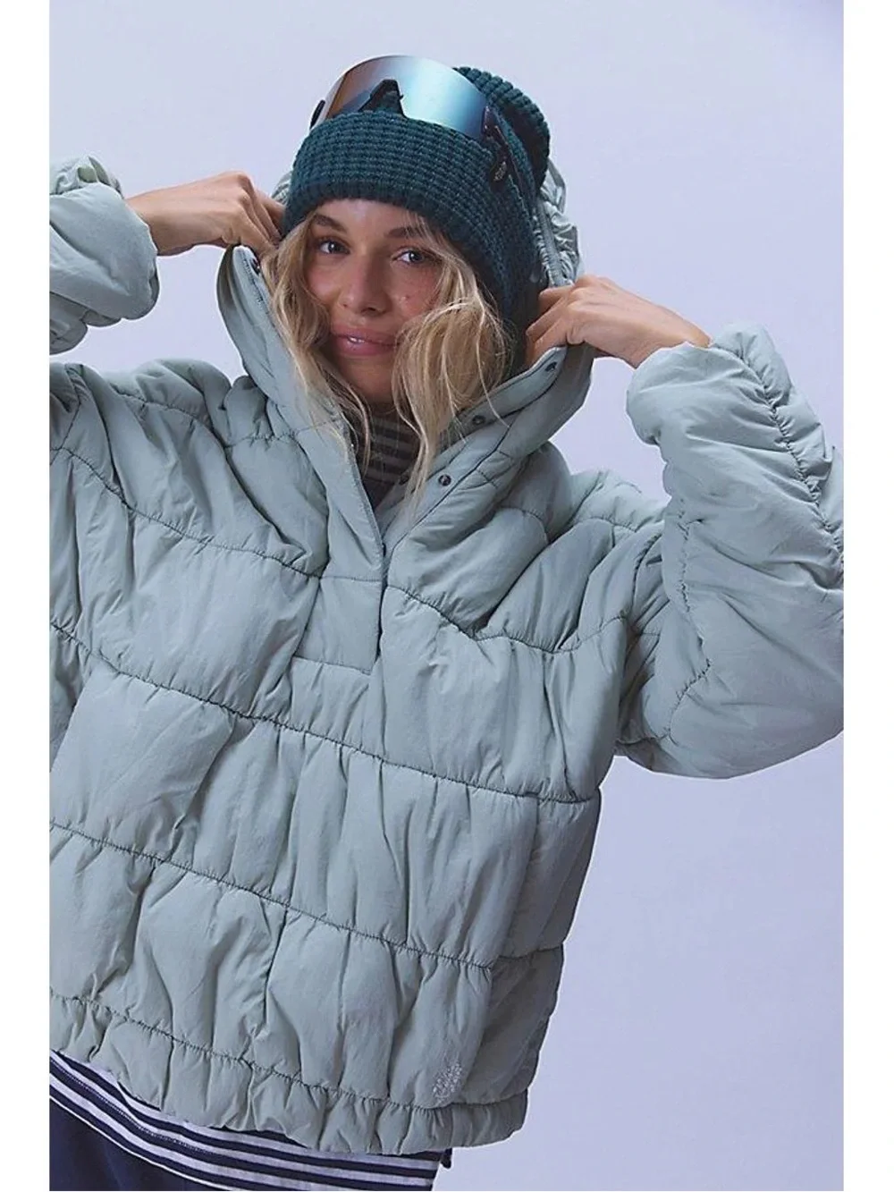 NWT Free People Polly Puffer Pullover Jacket Green Tea